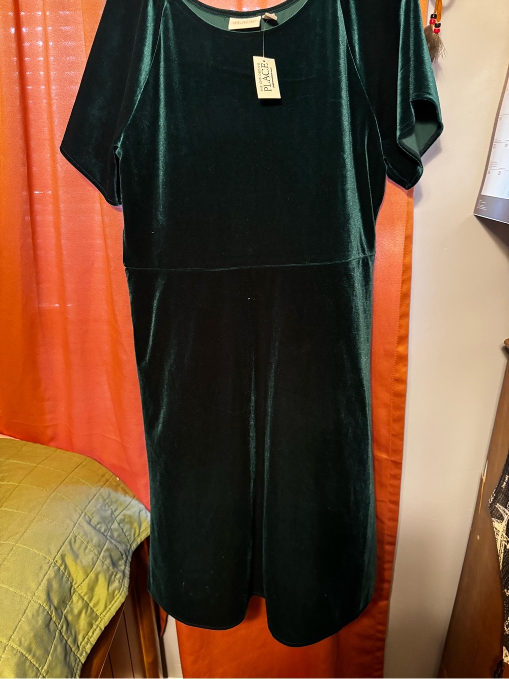 The Children’s Place Emerald Green Velour Dress Short Sleeve Fit & Flare Sz L - Picture 3 of 14